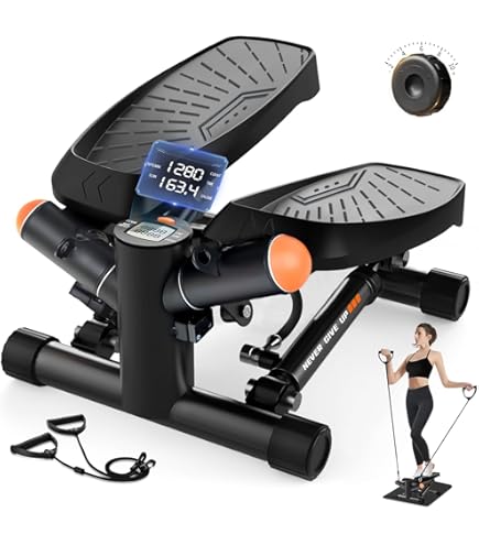 Mini Stepper mit LCD-Monitor für Zuhause - Up-Down Swing Stepper 150kg mit Power Ropes für Gesäß- und Kardiotraining - Leise Heim-Fitness-Übung