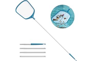 Mowend 145.5cm Pool kescher Oberflächenkescher, Kescher Pool feinmaschig mit Stail 1,15 m Langer Aluminiumstange, Oberflächenkescher mit 4 Stangen für Pool, Algen und Teich