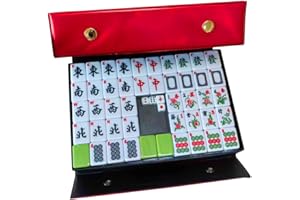 Mineup Mahjong Set, Chinese Mahjong Game Set with Carrying Travel Case, 3x2.25cm Mahjong Set Portable, mahjong set full size with english number for Travel Party Family Game, Green