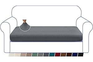 Granbest High Stretch Sofa Seat Cushion Cover Super Soft Couch Seat Cover Sofa Cushion Protector Jacquard Spandex Fabric with Elastic Bottom(3 Seater,Grey)