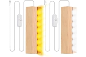 YOYIAG Base Iluminada de Madera Rectangular 2 Piezas Base de Visualización de Luces LED, Luz Blanca Cálida, Pedestales Decorativos de Luces LED para Exhibición de Cristal, Placa de Acrílico
