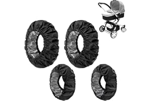 SGERUFZ Copriruota per Passeggino, 4 pezzi, impermeabile e antipolvere, Copriruota in Tessuto Oxford, Accessori Passeggino Universale Antiscivolo per Carrozzine (Nero)