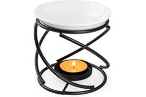WD&CD Bruciatori per oli Essenziali, Diffusore di Oli Essenzial a Candela Brucia Essenze Ceramica con Portacandele Aroma Lamp Porcellana Portacandele Decorazione Casa Camera da Letto Yoga, Nero