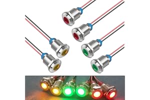 GUUZI 6pcs 12V-24V 12mm LED Panel Pilot Dash Warning Light Indicator Lamp Pilot Dash Bulbs Directional (Red/Yellow/Green)
