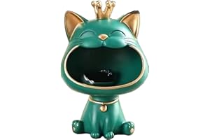 Moaobooh Figura de gato de la suerte, escultura para el hogar, sala de estar y entrada, caja de almacenamiento de llaves con diseño de gato riendo