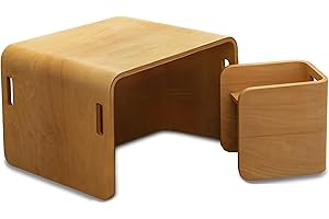 SmartToys4U Natural Wood Montessori Cube Table and Chair Set for Kids, Multipurpose Toddler Table and Chair Set, Children Furniture and Activity Table, Weaning and Sensory Table (Table&SingleChair)