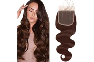 Tuheerst Body Wave Human Hair Closure 4x4 Lace Closure Capelli Umani Ricci #4 Chocolate Brown Remy Hair Pre Bleached Knots with Baby Hair Free Part for Woman 28 Inch