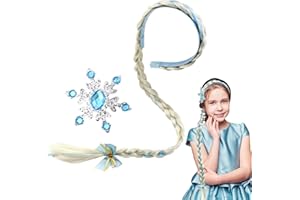 LUYANFX Perruques Déguisement Fille, Tressé Cheveux Extensions, perruques tressées longues avec fleurs et nœuds pour décoration de fête, costume de cosplay, cadeaux de fête d'anniversaire (Bleu)
