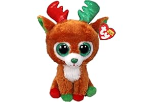 Ty Beanie Boos - Tinseltoes Renifer z dużymi zielonymi oczami i brokatem, pluszowa zabawka z dużymi błyszczącymi oczami - Boże Narodzenie specjalne - 15 cm - T37354