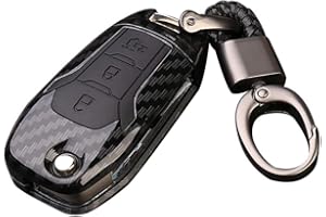 Happyit Obudowa kluczyka z włókna węglowego ABS + silikonowa osłona kluczyka samochodowego, brelok do Ford Focus, Mondeo, Edge, Fiesta Kuga, Mondeo MK4 Fusion, Escort, Ecosport (włókno węglowe E + czerń)