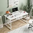 Jantens Computer Table with Bookshelf, Home Office Desk Gaming Writing Study Table White 120x55x73cm-FBW120