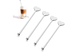 YSTJKD Cocktail Stick En Acier Inoxydable Bar Agitateurs Mélangeurs Cocktail Drinks Bar Mélangeurs Bâtonnets Et Cuillères à Cocktail Inoxydable Agitateur à Café Bâton Avec Pagaie Coeur Argent 18cm 4 Pcs