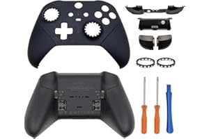 Hzxkqmil Ersatz-Gehäuse-Set für Xbox Elite Wireless Controller Series 2 - Schwarz, Vordere Schale Hintere Abdeckung Faceplate + LB RB Auslösetaste Bumper LT RT-Taste Joystick-Ringe Zubehör