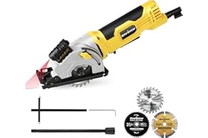 Enventor Mini Sierra Circular, 580W 4000RPM Mini Sierra Circular de Mano con 3 Hojas(85mm), Guía Láser, Regla de Escala, Motor de Cobre Puro, para Madera, Metal Blando, Azulejos, Plástico con Cable