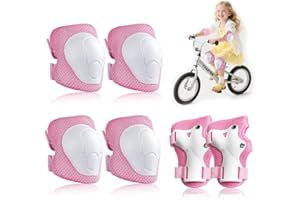 Casenly Set di Protezioni per Pattini, 6 in 1 Protezioni Pattini Bambina, Ginocchiere per Bambini Regolabili con Gomitiere Protezione Pattini per Scooter Skateboard Sci Ciclismo, 3~7anni