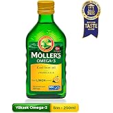 M&ouml;ller's Omega 3 Doğal Limon Aromalı 250 ml; saf morina balığı yağı, IFOS Onaylı, DHA, EPA, A D E vitamini. &Ccedil;ocuklar ve yetiş