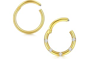 Crdifu Oro Septum Nariz Labio Clicker Anillos 8mm 16G Acero quirúrgico con bisagras Segmento Tragus Helix Piercing Ring