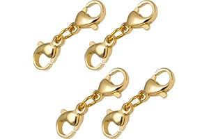 KINBOM 4pcs 22mm/0.87inch Double Lobster Clasp Extender, Double Claw Connector Gold Bracelet Extender Jewelry Clasp Necklace Shortener for Women Girls DIY Jewelry Making
