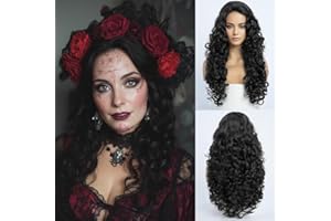 ‎SIMKAYLEE SIMKAYLEE Perücke Schwarze Locken Lang für Frauen Lockige Perücke Schwarz Asiatisch Damen für Karneval Halloween Fasching Cosplay Kostüm Black Long Hair Wig Women (60cm)