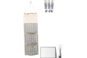 ZhengYue Wall Hanging Storage Bag, Waterproof Over The Door Closet Organizer| Linen Farbric Hanging Pocket Organizer with 3 Remote-Sized Pockets for Bedroom Bathroom Grey