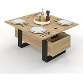 IDMarket &ndash; Mesa baja con bandeja elevable rectangular convertible en mesa de comedor Phoenix 97,5 cm, madera y negro
