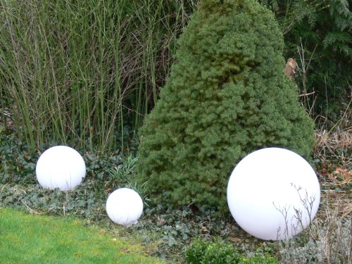 Sonderangebot: Hochwertige Außenleuchte Kugelleuchte Marlon 3er Set (20+30+40cm) Gartenleuchte Kugellampe mit Erdspieß, E27, Gartenlampe, Kugellampe