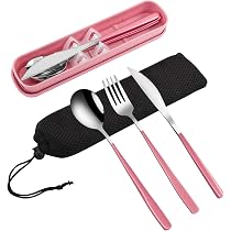 Set Posate Portatili VANRA 3 Pezzi In Acciaio Inox 18/8 Con Custodia - Forchetta, Cucchiaio, Coltello - Ideale Per Viaggi, Campeggio, Scuola, Ufficio (Grigio)
