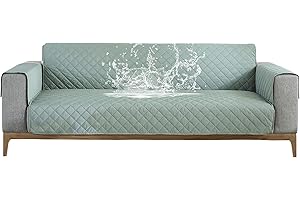Carvapet Sofa Cover Waterproof Sofa Slipcover Water Resistant Chair Loveseat Settee Sofa Couch Furniture Cover Protector with Adjustable Elastic Straps for Dogs Cats (Light Green, 2 Seater)