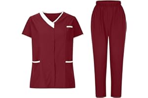 HAOLEI Uniforme MéDicale Unisexes Ensemble De VêTements pour Femme à Col en V Haut Et Pantalon éLastique D'InfirmièRe Tenue Aide Soignante Professionnelle MéDical Blouse avec Poches