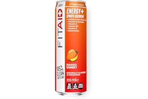 LIFEAID FITAID ENERGY Drink, 105mg Natural Caffeine, Keto, Mango Sorbet, Optimum Performance Formula: Paleo, Vegan & Gluten-Free, No Artificial Sweeteners, 12-oz. cans (Pack of 24)