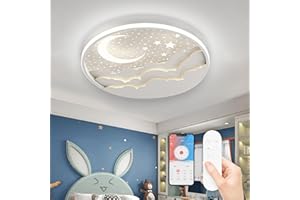 ‎AHXIAOZN AHXIAOZN LED Kinder Deckenlampe, Stern Mond Deckenleuchte Mit Fernbedienung, Kinderzimmer Dimmbar Deckenleuchten, Kinderzimmer Schlafzimmer Lampe für Schlafzimmer Küche Esszimmer(Weiß)