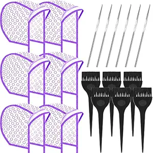18 Pieces Hair Coloring Kit, Includes 6 Pieces Hair Coloring Highlight Cap Hair Dyeing Cap, 6 Pieces Metal Hooks and 6 Pieces Dye Brushes, Hair Dyeing Styling Tools for Dyeing Hair