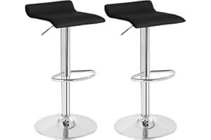 WOLTU Sgabelli da Cucina Set di 2, Sgabello da Bar Colazione Regolabile in Altezza, Sgabello da Banco Girevole a 360°per Bar, Cucina, Banco, Caffè, PVC+Metallo, con Poggiapiedi, Nero+Argento