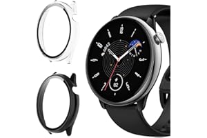 KeeFos 2 Piece Case Compatible with Amazfit GTR Mini, PC Protective Cover with Tempered Glass Screen Protector, Overall Protective Case for Amazfit GTR Mini - Black+Transparent