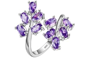 Uloveido Women's White Gold Plated Oval Cut Cubic Zirconia Laurel Branch Tree Leaf Adjustable Engagement Anniversary Ring (Red, Pink, Purple) J681