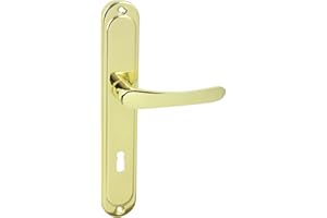 domino Türgriff 72 Drückergarnitur BB-Buntbart Set Langschildgarnitur Türklinke für Zimmertür, Kellertür & Innentür L-Form Türbeschläge aus Aluminium Gold Türdrückergarnitur NOVA M1