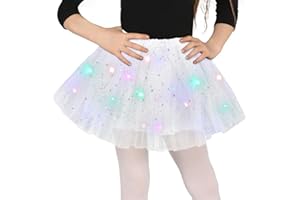 WISHSTAR Tüllrock Mädchen LED, Sterne Pailletten Tanzkleid, 30cm Dehnbaren Minirock Mit LED Lichter, kleine Mädchen Tütü Rock Ballettrock für Fasching Halloween Karneval, 3-8 Jahre Kinder Ballett Dress