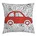 Produktbild Cartoon Throw Pillow Cushion Cover, Little Car with Travel Themed Passport Stamps Background Abstract Design, Decorative Square Accent Pillow Case, 18 X 18 inches, Black Orange White
