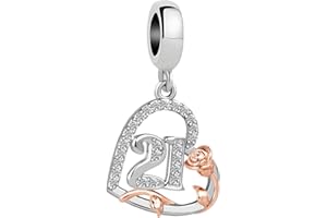 ZakiaHo 12 13 16 18 21 30 40 50 60 70 80 Birthday Charms for Bracelets Womens Rose Flower Love Heart Charm Beads Compatible with Pandora Bracelets