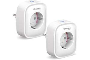 GHome Smart Enchufe Inteligente, 16A Enchufe WiFi Medidor de Consumo, Compatible con Alexa y Google Home, Tomada Inteligente Programable con Temporizador, Control por Voz y APP, 3680W,Solo 2.4GHz WiFi