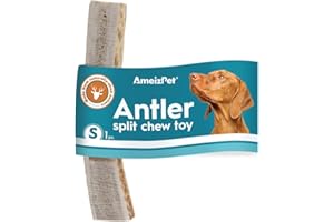 AmeizPet Asta De Ciervo Dividida para Perro - Masticables Naturales para Perros, Huesos De Asta De Ciervo De Larga Duración, Asta De Ciervo Duradera - 1 Pieza De Asta De Ciervo Tamaño S