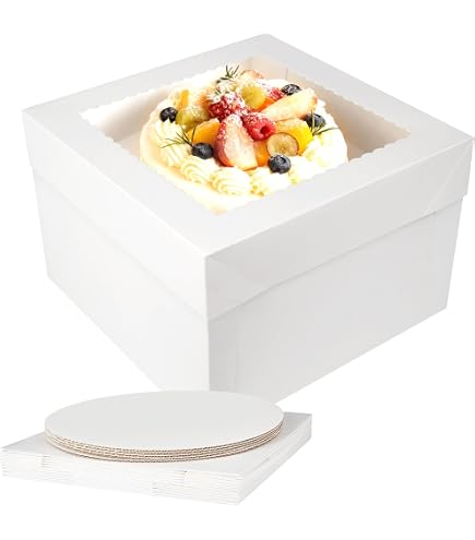2 scatole trasparenti per torte, 30 x 30 x 25 cm, per il trasporto di torte, scatola regalo trasparente con base e nastro per compleanno, dessert (bianco, 10 pollici