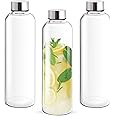 Treo by Milton Clarion Borosilicate Glass Fridge Water Bottle Set of 3 with Leak-Proof Airtight Stainless Steel Lid, 750 ml, Transparent for Hotel, Travel, Office, Home