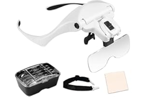 MOACC Lente Ingrandimento con Luce, Occhiali Ingrandimento per Modellismo, Riparazione Orologi, Ricamo, Dentista, Piccoli Lavori di Miniatura, 5 Lenti Intercambiabili(1.0X a 3.5X)