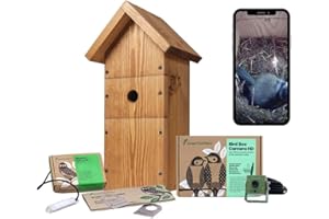Green Feathers WiFi Birdbox Camera, 1080p HD Smart Camera with Recording and Night Vision, Garden Wildlife Camera for Bird Watching, Wildlife Viewing on Phone - Complete Pack