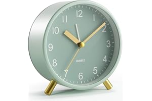 YouJabz Analogue Alarm Clock, Silent Non Ticking with Night Light, Fashionable Round Metal Alarm Clock for Office, Battery Operated, Bedroom, Elderly, Adults, Children, and Student Gifts