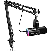 FIFINE XLR/USB Gaming Microphone Set, Dynamic PC Mic for Streaming Podcasting, Computer RGB Mic Kit with Boom Arm Stand, Mute