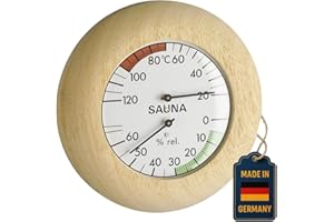 TFA Dostmann Sauna Thermo-Hygrometer, 40.1028, hitzebeständig, in Deutschland gefertigt, (L) 136 x (B) 42 x (H) 136 mm, Holz