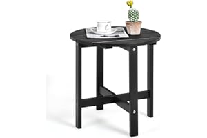 RELAX4LIFE Garden Coffee Table, Wooden Side Table with Slatted Tabletop, Indoor Outdoor Bistro Dining Tables for Backyard Patio Balcony Poolside (Black, Round-46 x 46 x 46cm)