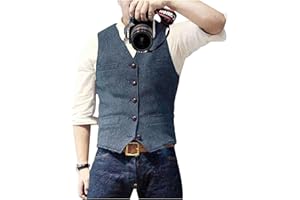 HSLS Chaleco ajustado de lana para hombre, cuello en V, para padrinos de boda